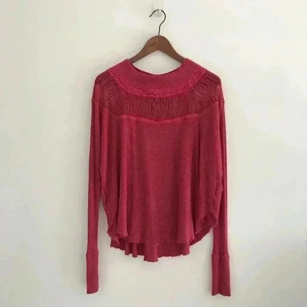 Free People Waffle Lace Top Shirt XS